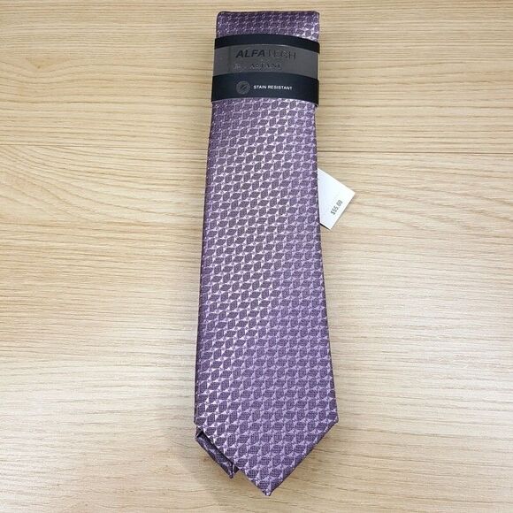 ALFANI Mens Neck Tie Purple Lilac Geometric Micro Textured Stain Resistant - Picture 1 of 6